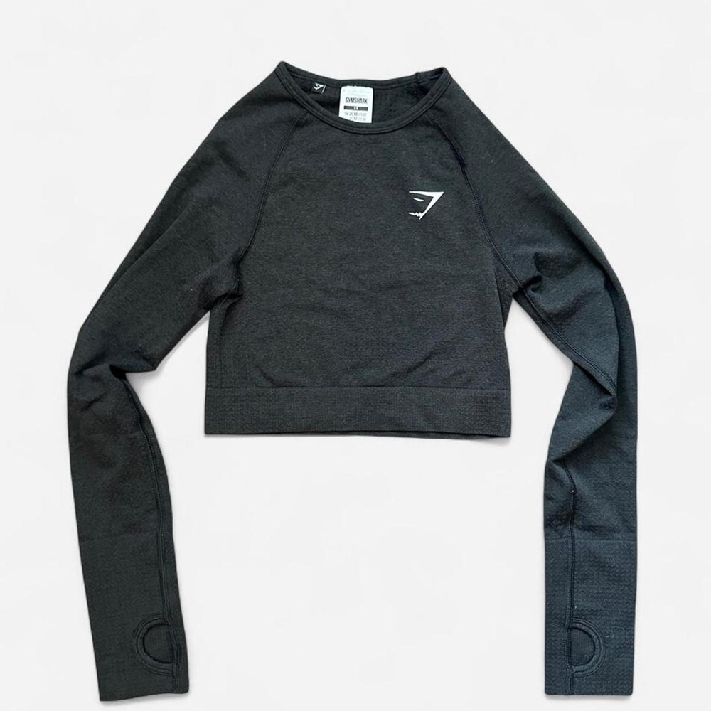 Gymshark Charcoal Smokey Grey Vital Seamless Long Sleeve Crop Top XS